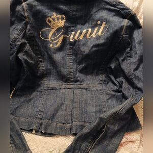 Vintagr G-Unit Denim Jacket wGold Script Zipper Sleeves SZ S-M See Measurments